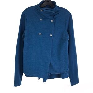 LUCY Blue Knit Double Breasted Sweater Jacket Military Style SIZE LARGE